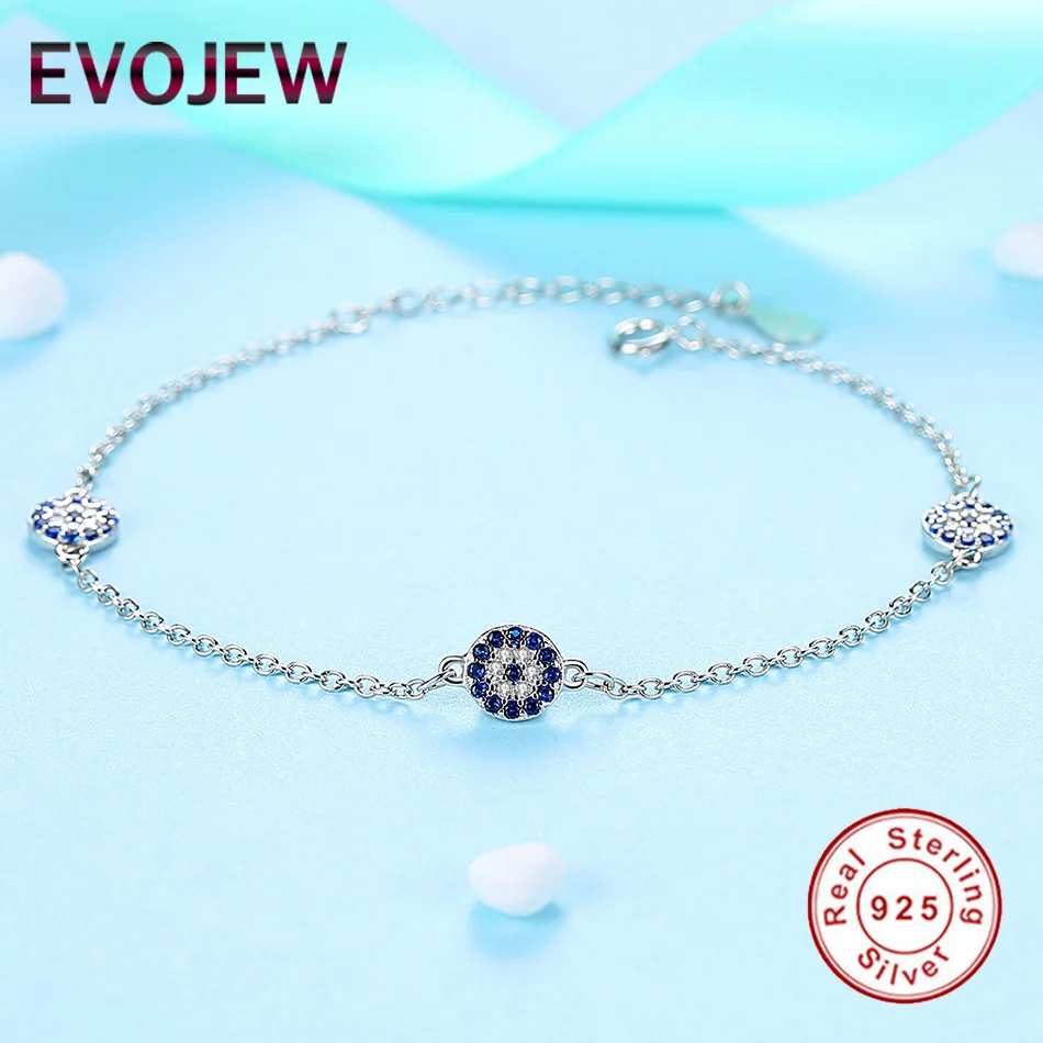 EVOJEW браслеты Женская мода 2018 Серебро 925 Lucky круглый голубые глаза Ясно CZ Кристалл