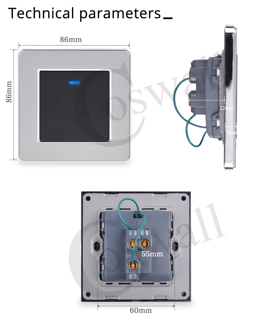 Coswall 1 Gang 2 Way светильник переключатель On/Off настенный выключатель с Светодиодный индикатор проходят через выключатель переключается Нержавеющая сталь Панель