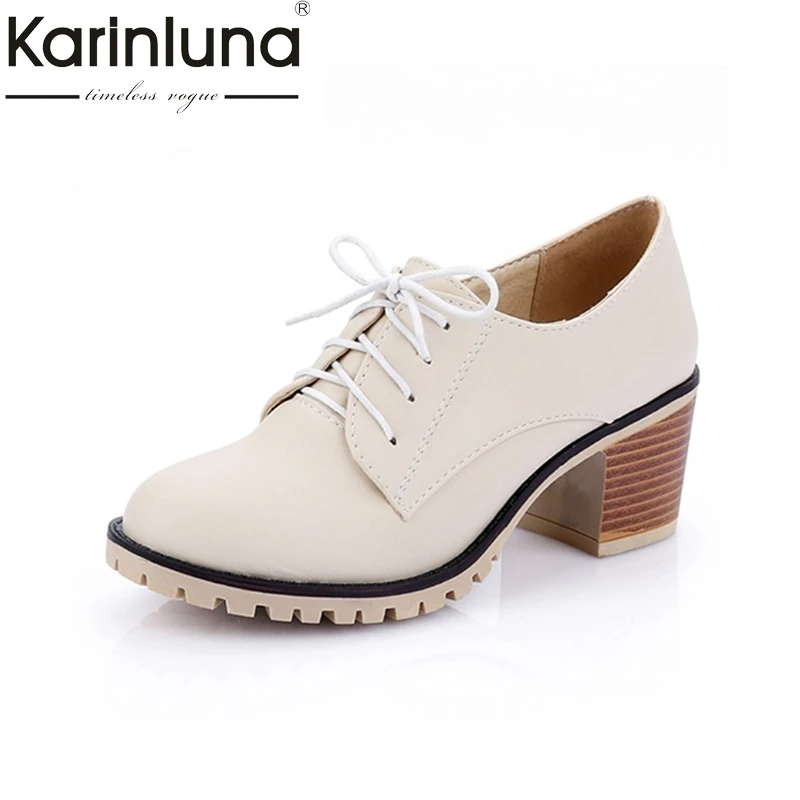 

Large size 34-43 Vintage Chunky Heels Solid Lace Up Spring Autumn Summer Casual Platform Pumps Female Round Toe Platform Pumps