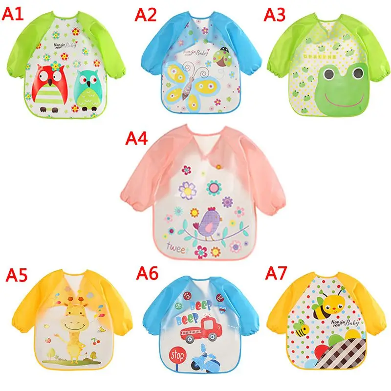 

2018 Cute Cartoon Animals Baby Bibs Long Sleeve Apron Smock Soft Feeding Waterproof Colorful Children Bib Burp Clothes