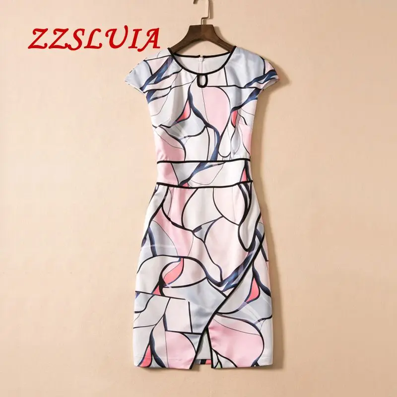 

High quality 2018 new arrive fashion summer elegant O neck short sleeve printed designer one piece dress S-XXL W503