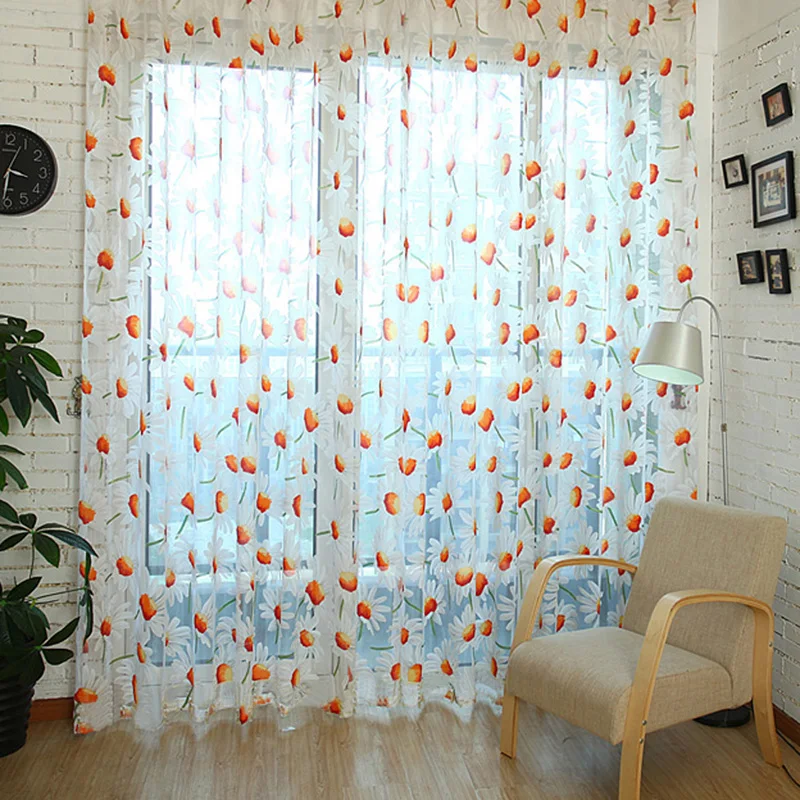 

1 PC Daisy Tulle Curtain Window Screening Burnt-out Yarn Curtains For Bedroom Living Room Flower Curtain 1m x 2m