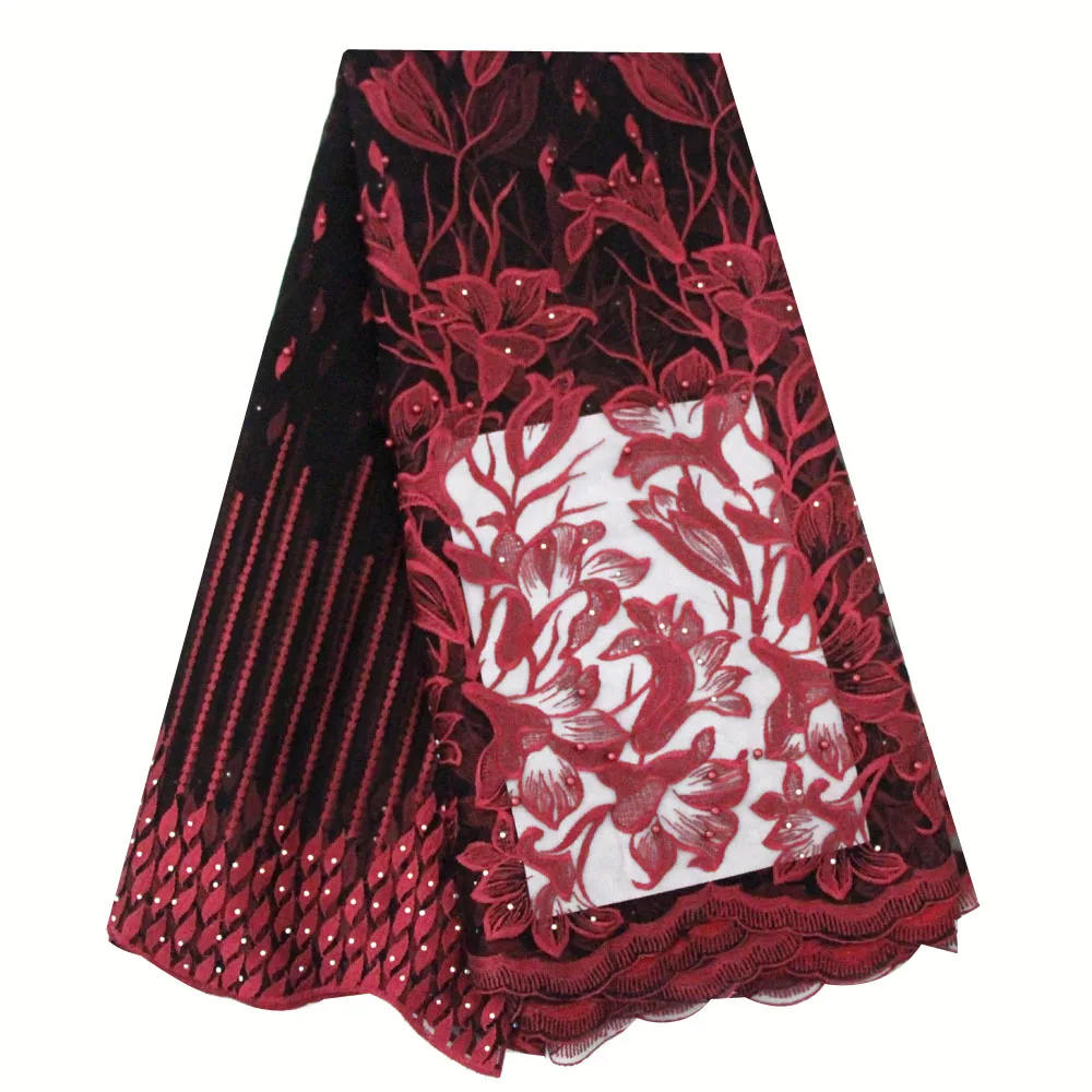 

Ourwin African Lace Fabric Burgundy Nigerian Lace Fabrics Beaded African Lace Fabric 2019 High Quality French Laces Fabric