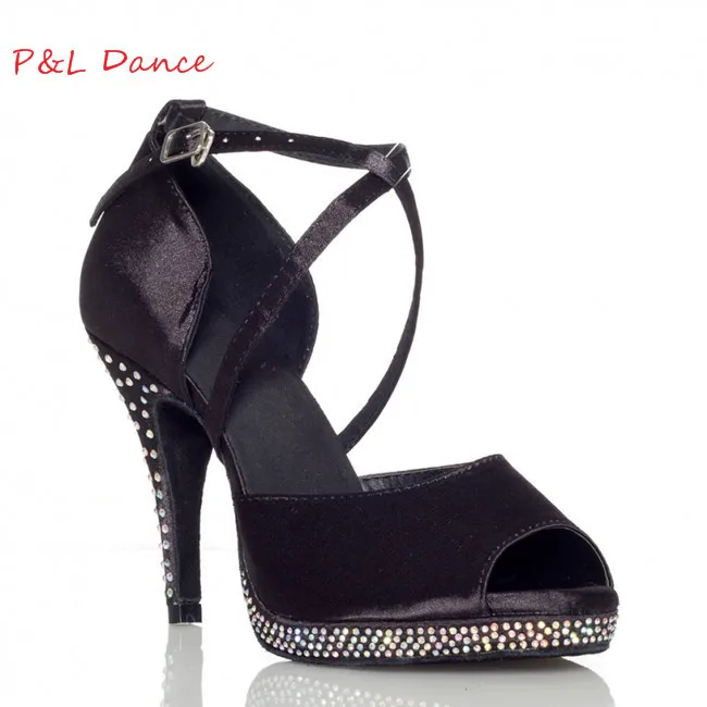 

Customize Rhinestones Pinioning Black Professional Ruslana Korshunova Shoes Elevator Dance Shoes Wedding Shoes