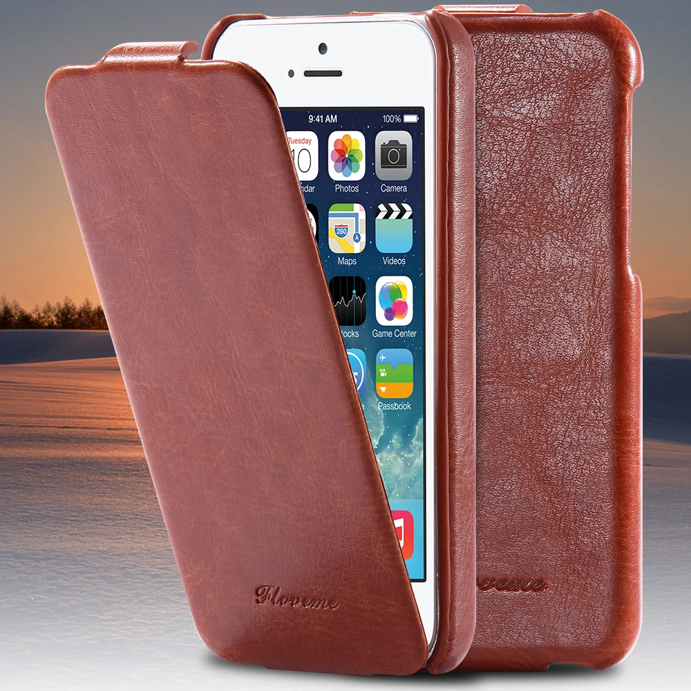 FLOVEME чехол для Iphone 5 5s SE ретро искусственная кожа Crazy Horse с вертикальной