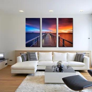 

Sunset and Bridge Canvas Painting Modern Seascape Cuadros Decor Wall Pictures For Living Room Modular Pictures