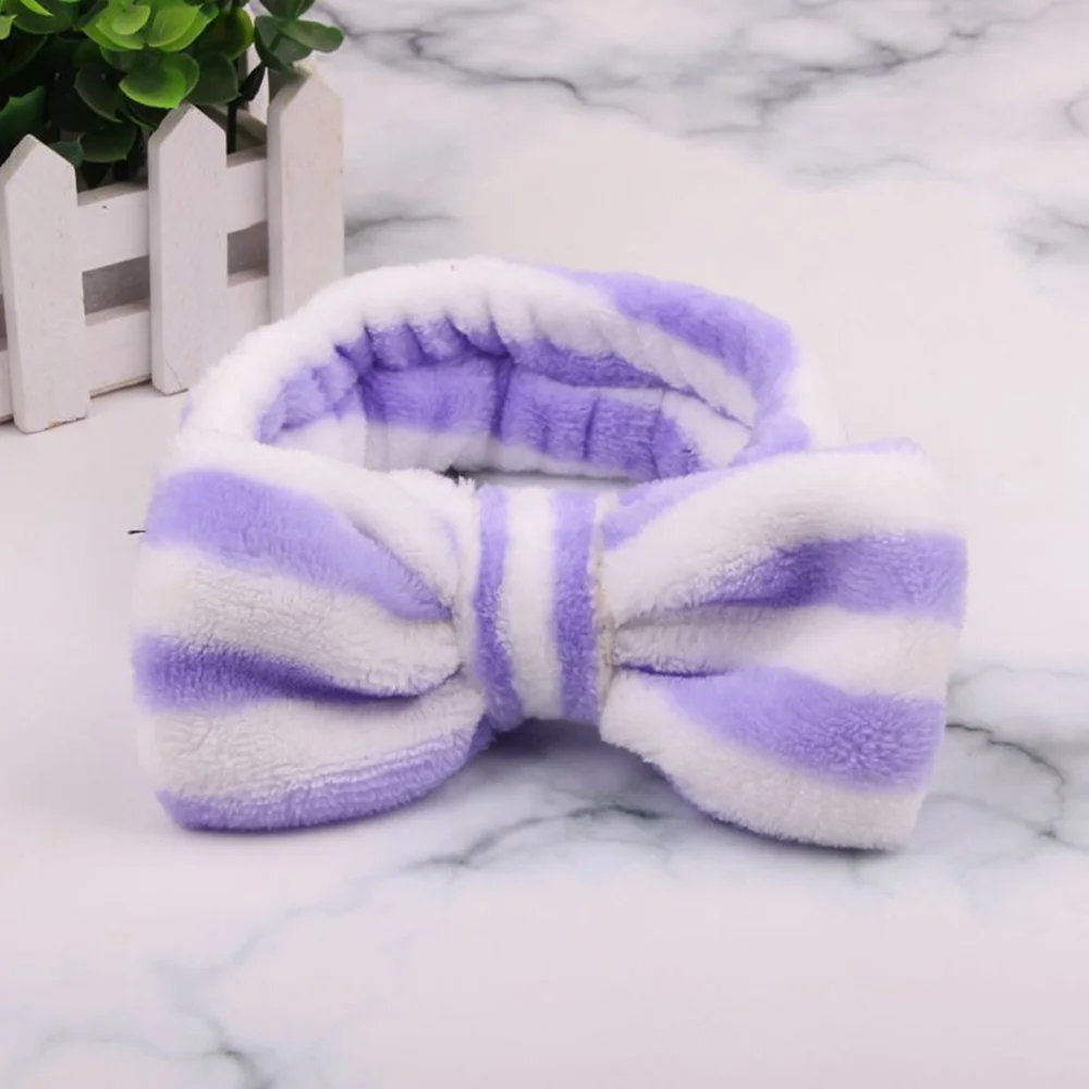 Stripe purple Новые буквы ОМГ повязки для женщин девочек лук мыть лицо тюрбан макияж эластичные резинки для волос коралловый флис аксессуары для волос - Цвет: Stripe purple