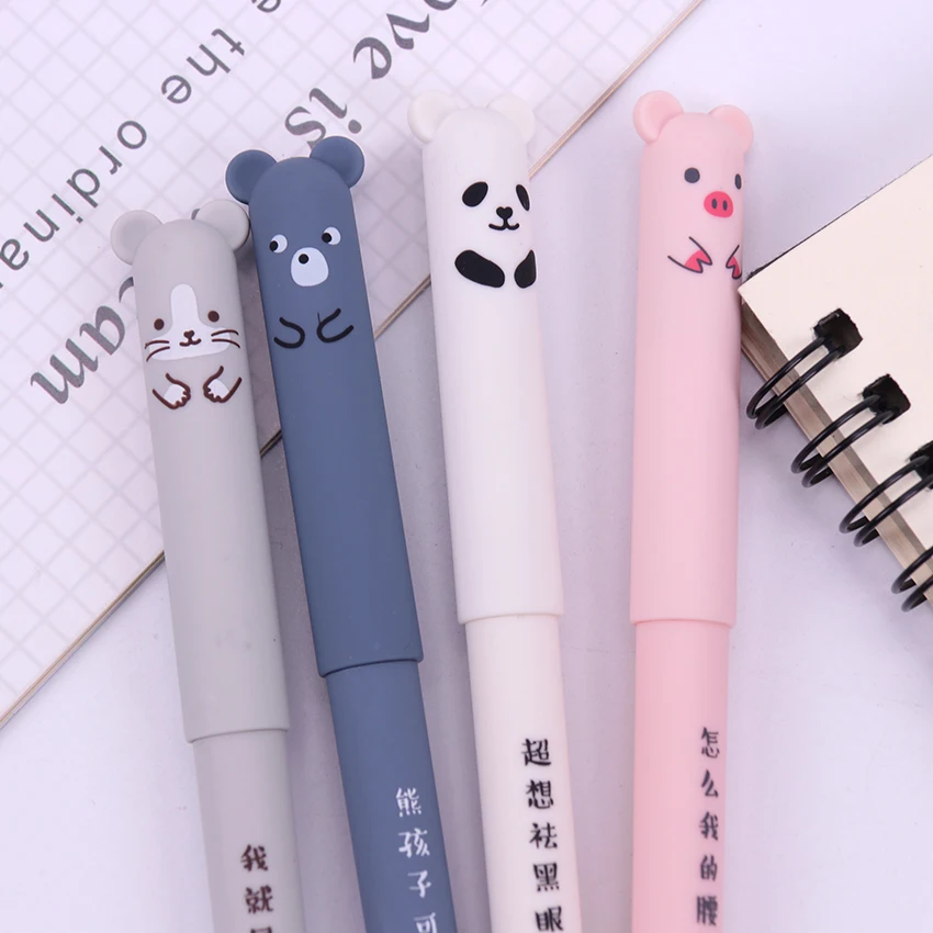 2* Cute Cartoon Cat Gel Ink Pen 0.35mm Blue Ink Ballpoint Pen Stationery Supply 
