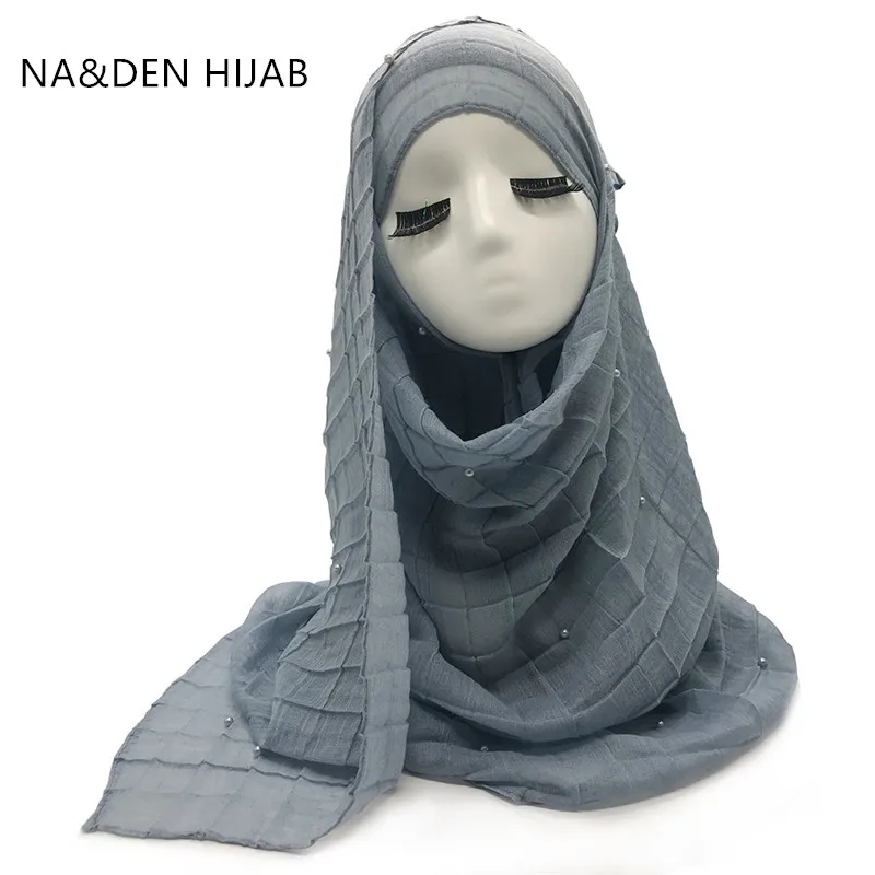 

Women scarf/scarves crinkled pearls elastic viscose embossed grid shawl solid Muslim basic hijabs light weight wraps 10pcs