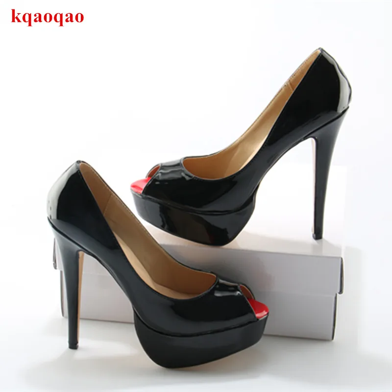 Black Patent Leather Red Peep Toe Sexy Pumps Platform Stiltto Mixed ...