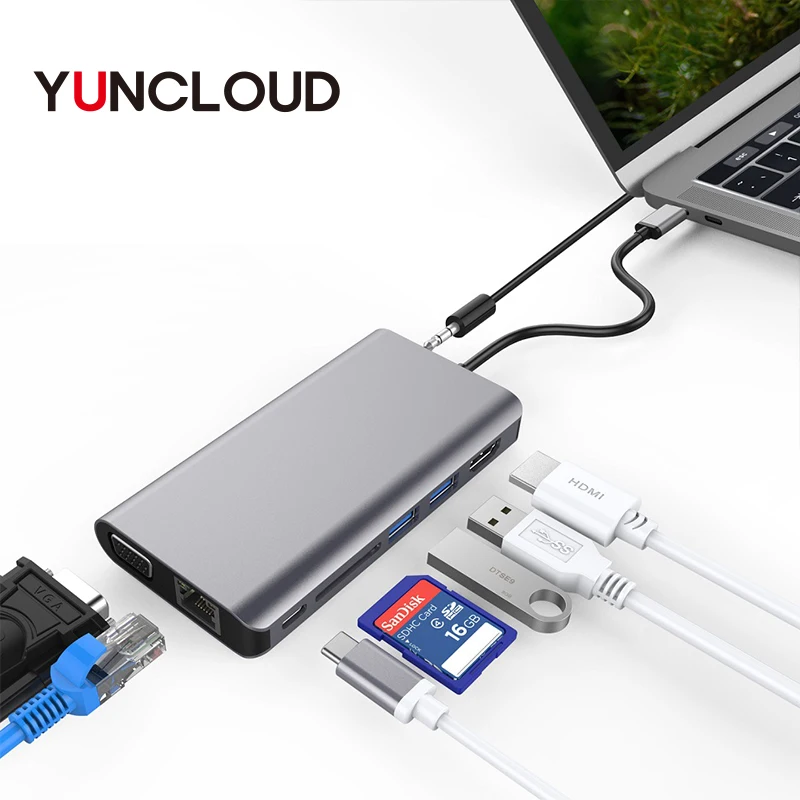

USB C hub Docking Station to HDMI 4K VGA 1080P RJ45 Ethernet USB 3.0 Dock With Type C PD For Macbook Pro Samsung type c hub