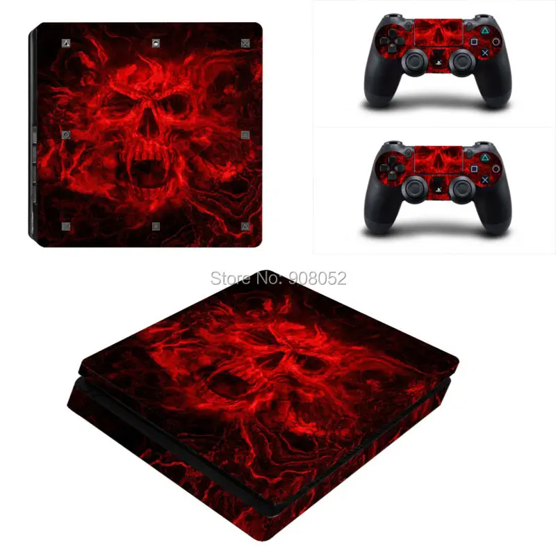 Whosale Red Skull Fire Game font b Accessories b font Vinyl Decal For Playstation 4 Slim