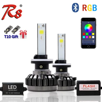

R8 APP Bluetooth Color Remote Control Car Head Lamp RGB LED Headlight Bulbs H1 880 881 H27 H7 40W 6000LM COB Chips All Colors