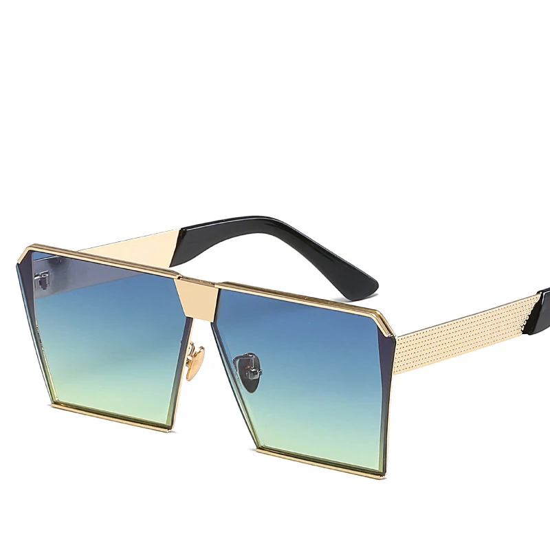 Модные брендовые дизайнерские Квадратные Солнцезащитные очки с плоскими линзами, зеркальные женские солнцезащитные очки, мужские хип-хоп негабаритные женские очки, мужские FDA UV400 - Цвет линз: 3257 gold green