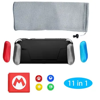

Nintend Switch Accessoriess Kit NS NX Console Soft Protective TPU Shell Case Shock Absorption Handle Grip with 4 Game Card Slots