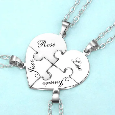 

Print on Demand for Shopify - Engraved S925 Silver Jigsaw Puzzle Breakable Heart Pendant Necklaces for Couples, Friends & Family