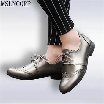 

Size 34-50 Fashion Loafers Women Flats Shoe Top Quality Leather Women Spring bullock Style moccasins lace up Office Ladies Shoes