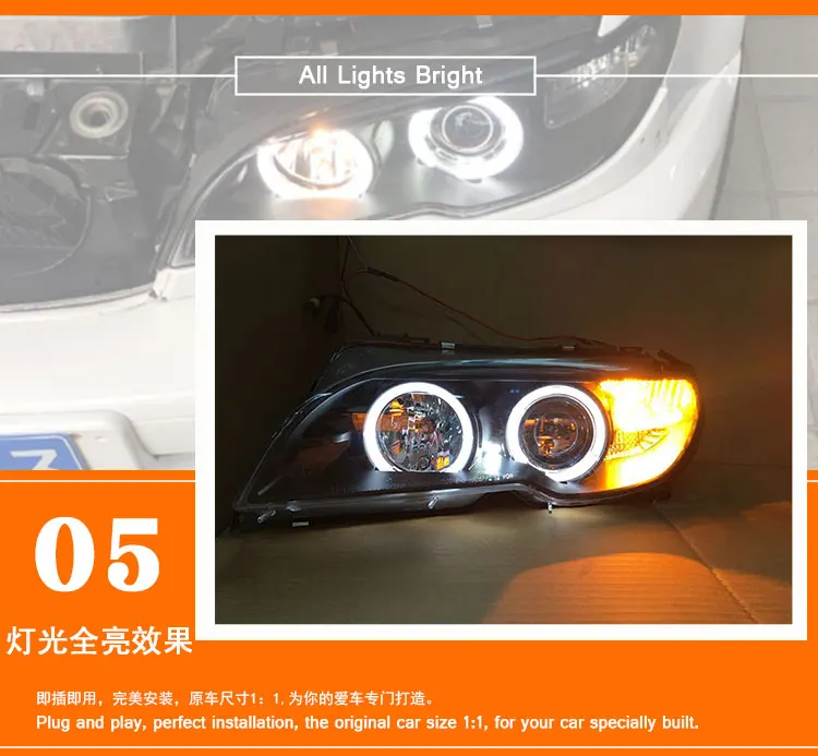 Для BMW E46 фары 2 двери стиль 2003-2005 фара для BMW 316/318/320/325/328i Двойные Угловые глаза HID объектив дальнего ближнего света H7