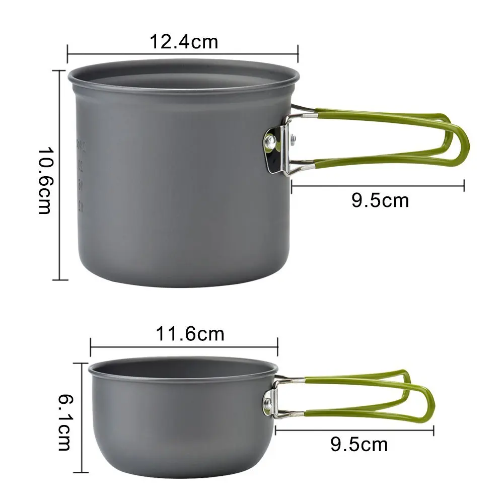 Jezebel 1-2persons Camping Cookware 2 piezas utensilios acampar al aire libre ollas y sartenes conjunto tazones Picnic mochilero vajilla