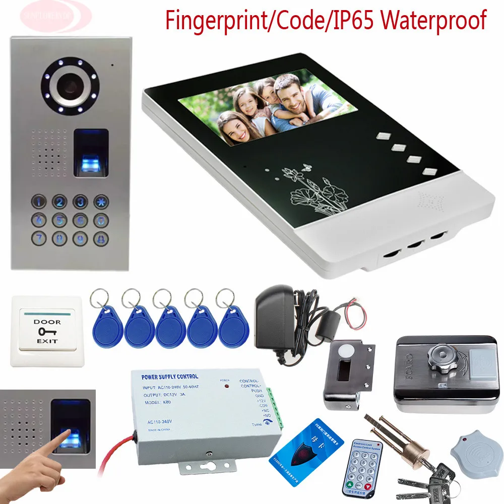 

Fingerprint IP65 Waterproof Camera Video Intercom 4.3inch Color Monitor Intercom Doorbell Home With Rfid Electronic Door Lock