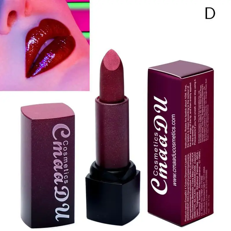 CmaaDu Moisturizing Metal Dark Red Purple Lipstick Shiny Shimmer Lip Makeup Pearlescent Lipsticks Durable Waterproof Lip Stick - Цвет: D