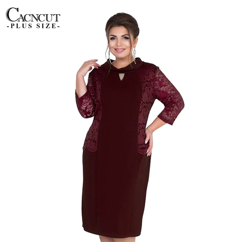 CACNCUT Plus Size Autumn Women Lace Dress Winter Big Large size Casual Office Work Dress Elegant Ladies Party Dress 5XL 6XL