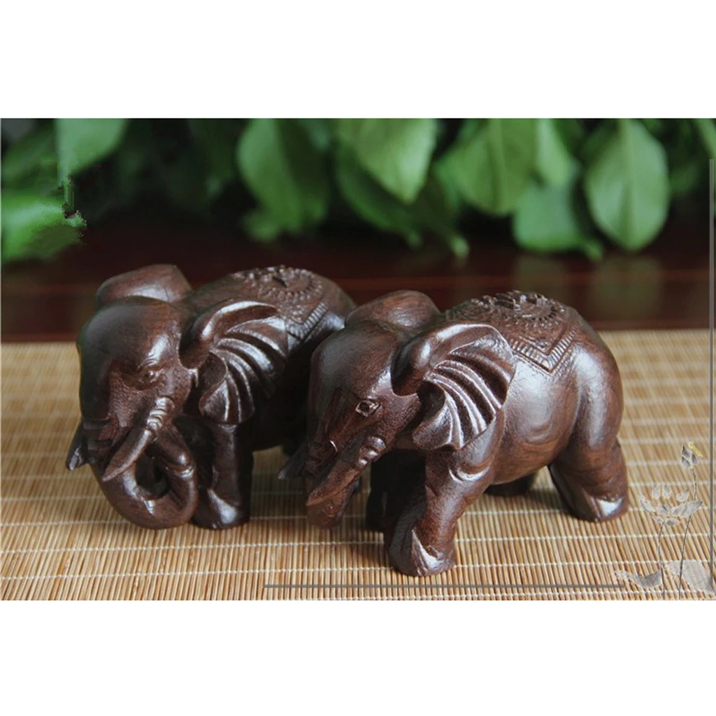 Wood Asian Elephant Ornament Gift Figurine Table Decor Desk Decor Decoration - Boxed Gift - Good Luck