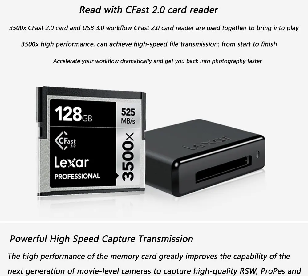 Оригинальный Lexar натуральная Lexar, Cfast 2,0 карта, 64 ГБ 32 ГБ 128 ГБ 256 ГБ 512 ГБ 3500X, 525 м/с professional камера, камера карта памяти