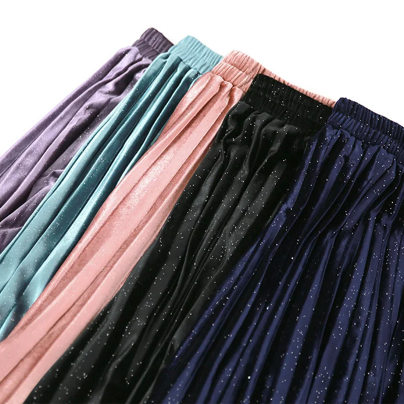 Новое поступление, женские юбки в Корейском стиле, бархатные плиссированные юбки, женская одежда, Faldas Largas Elegantes