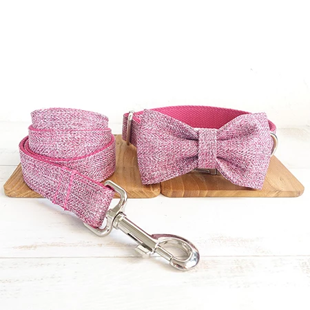 MUTTCO Выгравированный основной ошейник для собак розовый костюм персонализированные ошейники для собак ID для домашних животных подарок устойчивость к укусу 5 размеров UDC070 - Цвет: Bow Tie Collar Leash