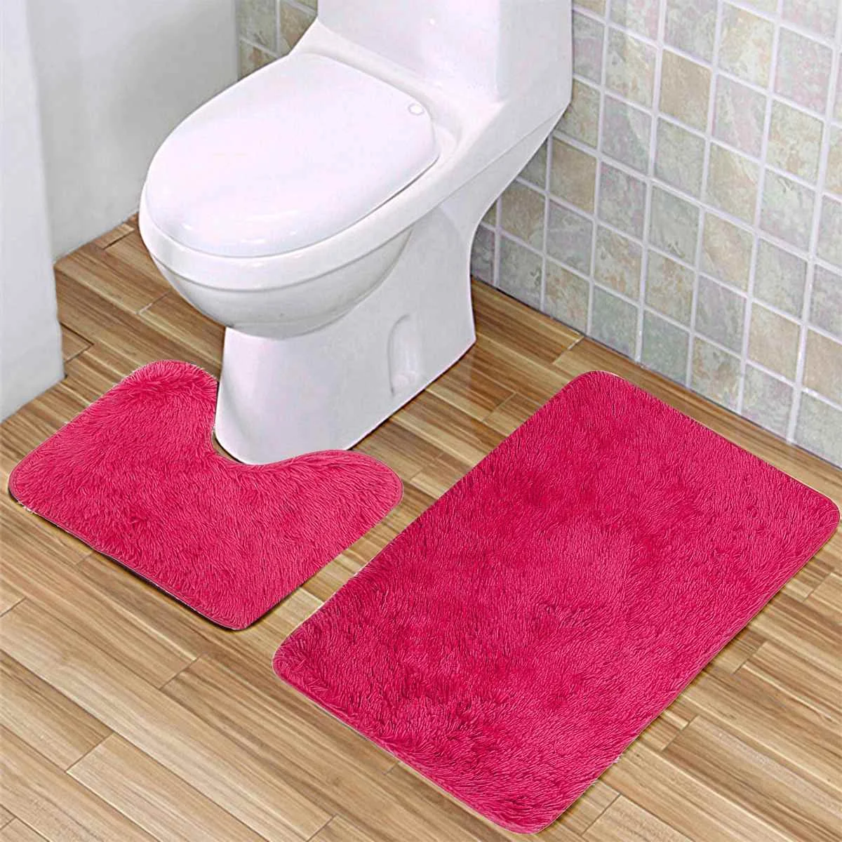 2 шт, коврики для ванной комнаты, Противоскользящий коврик для ванной комнаты, набор, напольный коврик для ванной, моющийся коврик для ванной комнаты, впитывающий ковер - Цвет: Красный