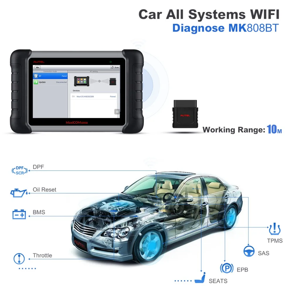 Autel MaxiCOM MK808BT OBD2 автомобильный диагностический инструмент Автомобильный сканер функции EPB/IMMO/DPF/SAS/TMPS сброс лучше, чем mk808