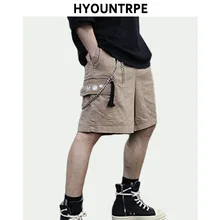 Мужские шорты для скейтборда Новая мода цепи Decoraction эластичная талия Шорты Высокая уличная хип хоп карманы повседневные шорты Уличная