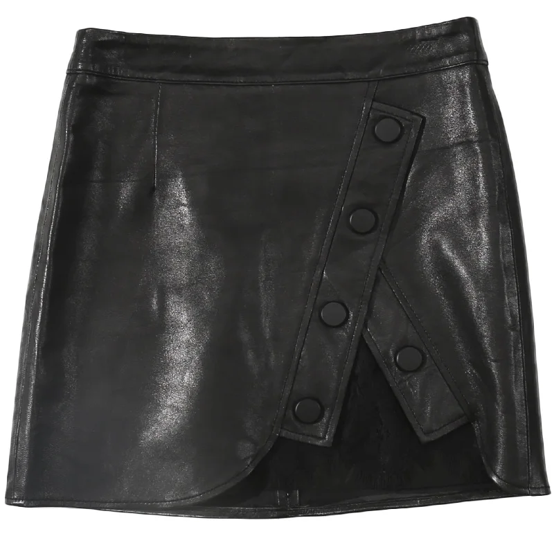 Женские юбки из натуральной кожи, Осень-зима, юбка на пуговицах, асимметричная черная короткая мини-юбка-карандаш, сексуальная облегающая юбка Harajuku - Цвет: Black