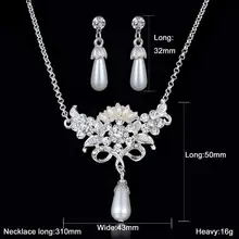 Crystal rhinestone wedding jewelry set for women pearl dangle earring / necklace jewelry set imitation pearl pendant necklaces