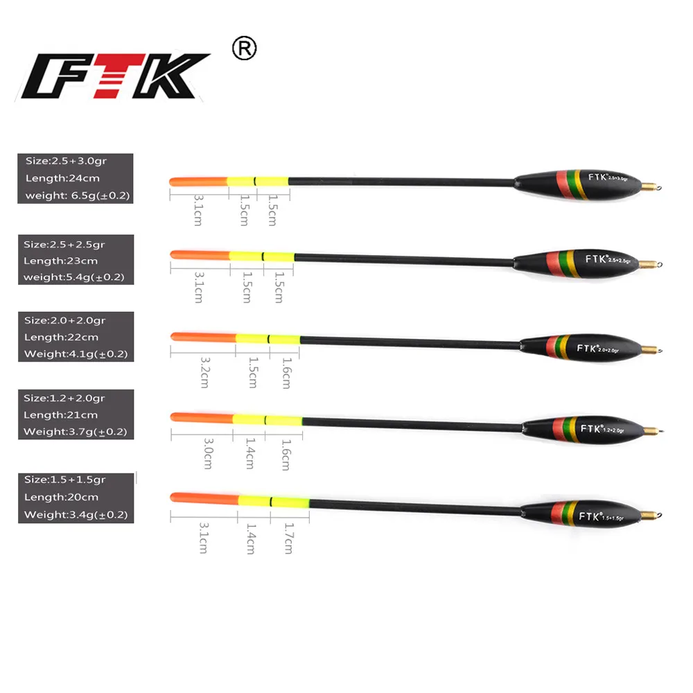

FTK Bottom fishing float 5pcs/lot Length 20cm-24cm weight 3.4g-6.5g Plastic Float hard tail plastic float vertical buoy