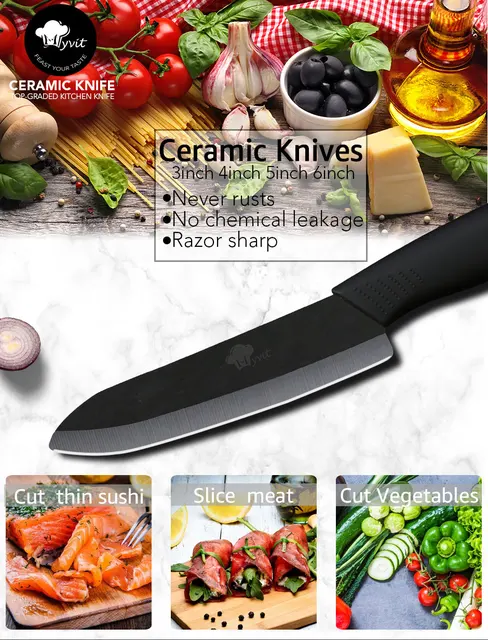 Ceramic Knife Set,Five Piece 6 Chef Knife, 5 Utility Knife, 4 Fruit  Knife, 3 Paring Knife, 1'' Vegetable Fruit Peeler, Rust Proof And Stain