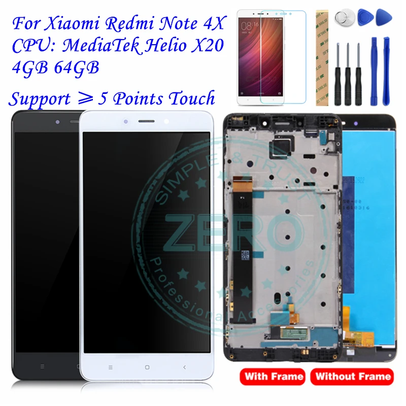 

For Xiaomi Redmi Note 4X 4GB 64GB LCD Display + Frame Touch Screen Panel Redmi Note 4X MediaTek Helio X20 LCD Digitizer Parts