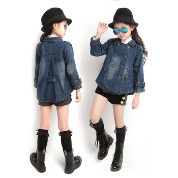 

Spring Autumn Double Breasted Denim Jacket For Girls Camperas Ninas Baby Girl Jacket Children Clothing Denim Kids Tops TZ70
