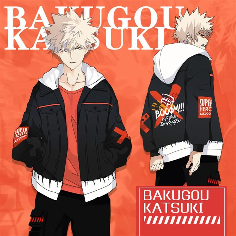 

Anime My Hero Academia Bakugou Katsuki Cosplay Costumes Women Men Cotton Hoodies Splice Sleeve Zipper Sweatshirts Coat New 2019
