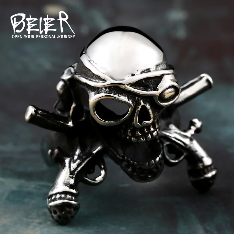 Beier Cool Biker Pirate Skull Stainless Titanium Steel Man's High Super Quality Punk Ring free shipping BR8-370