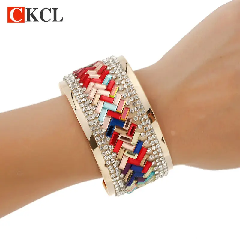 Crystal colorful cuff bracelets for women wide bohemian boho brazilian