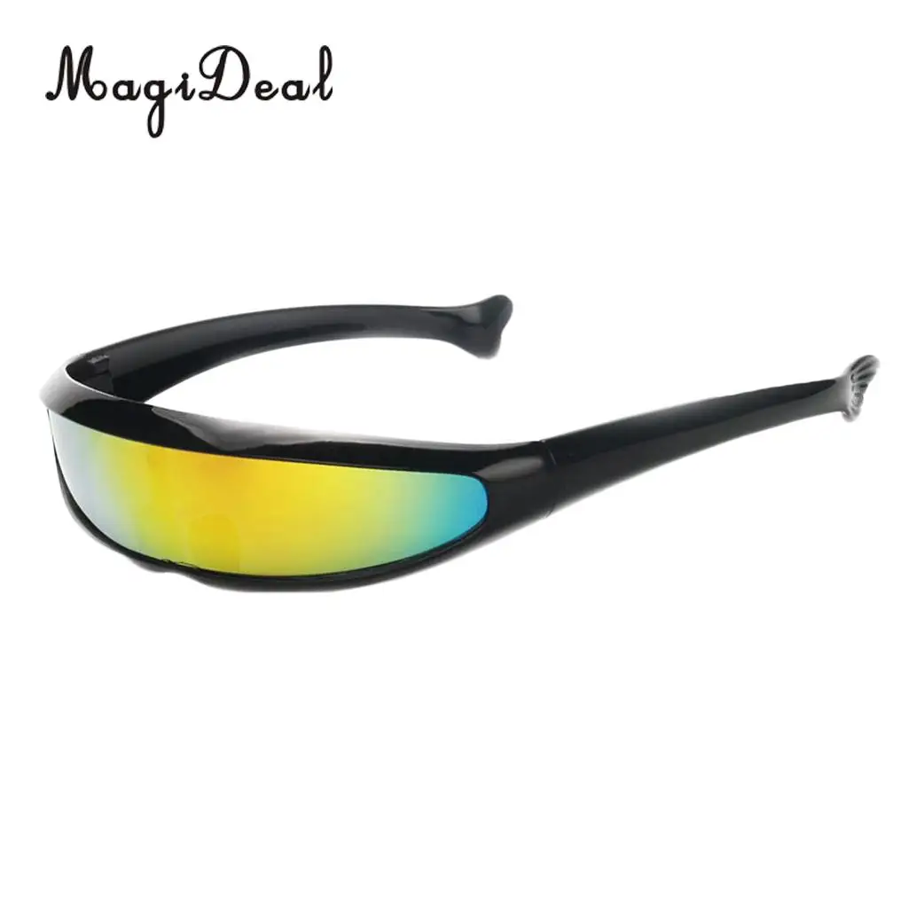 MagiDeal 2 Pieces Funny Narrow Rainbow Metallic Silver Space Robot Alien Eyeglasses Shade Eyewear Future Soldier Sunglasses