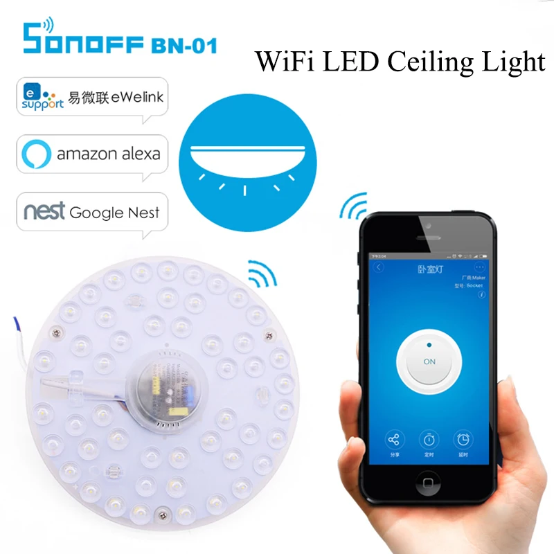 

Sonoff WiFi Ceiling Light Lamp 18W Cold White 6500K Wireless Smart Home APP Remote WIFI Control LED Works With Alexa Google Home