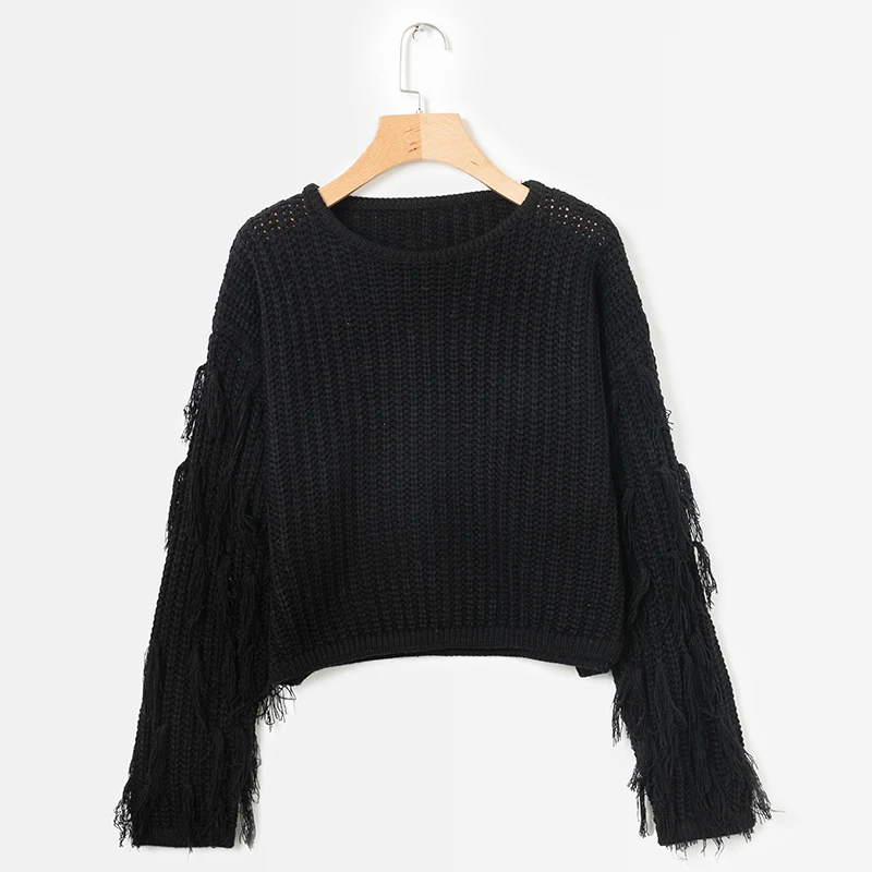 ShejoinSheenjoy Tassel Long Sleeve Knitted Sweater Women Tops Pullovers O-Neck Autumn Winter Short Pullover Women Sweaters (27)