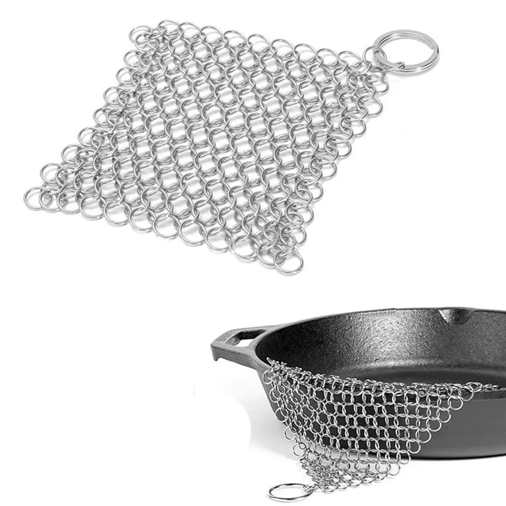 

Kitchen Tool Ring Cookware Scrubber 10x10cm Pan Brush Cleaner Cast Iron Chainmail Stainless Steel