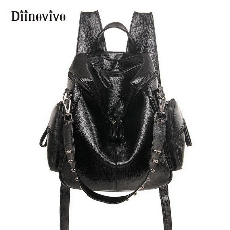 DIINOVIVO, простой женский рюкзак, 3 способа, ПУ кожа, Омывается, школьная сумка, заклепки, шипованные, женский рюкзак, повседневные дорожные сумки, WHDV0274