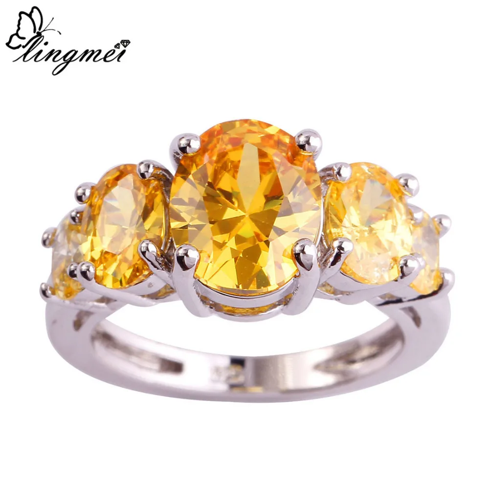 

lingmei Fashion New Gorgeous Oval Cut Gold Silver Ring Size 6 7 8 9 10 11 12 13 Women Stylish Jewelry Free Shipping Wholesale