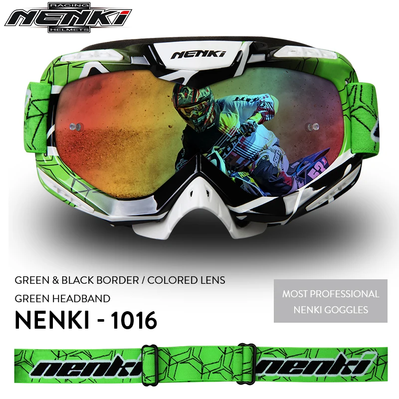 NENKI очки для мотокросса мото мужские мотоциклетные очки шлем внедорожные очки для мотокросса Dirt Bike ATV MX BMX DH MTB очки - Цвет: Green Black