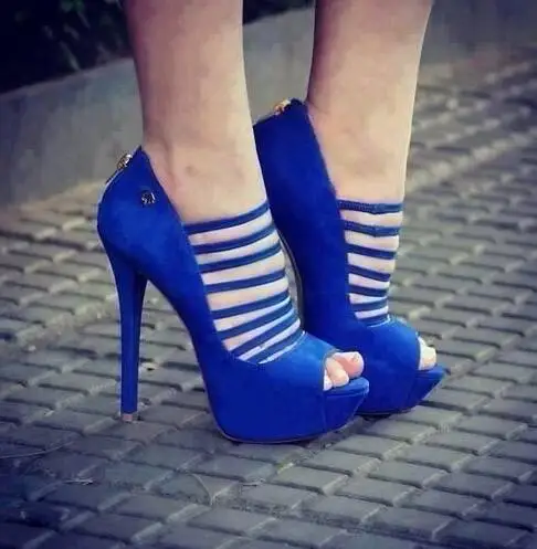

Dipsloot 2019 Women Blue Flock Open Toe Platform Gladiator Sandals Ladies Peep Toe Spring/Summer Pumps Woman Super High Heels
